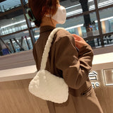 Women Plush Solid Shoulder Bag Female Winter Warm Shopping Bags