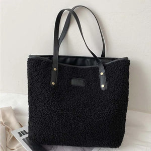 Women Plush Tote Bag Winter Warm Faux Lamb Wool Ladies Shoulder Bag