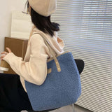 Women Plush Tote Bag Winter Warm Faux Lamb Wool Ladies Shoulder Bag