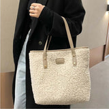 Women Plush Tote Bag Winter Warm Faux Lamb Wool Ladies Shoulder Bag
