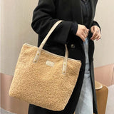 Women Plush Tote Bag Winter Warm Faux Lamb Wool Ladies Shoulder Bag