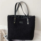 Women Plush Tote Bag Winter Warm Faux Lamb Wool Ladies Shoulder Bag