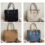 Women Plush Tote Bag Winter Warm Faux Lamb Wool Ladies Shoulder Bag