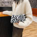 Plush Leopard Underarm Bag Mini Tote Bags Purse