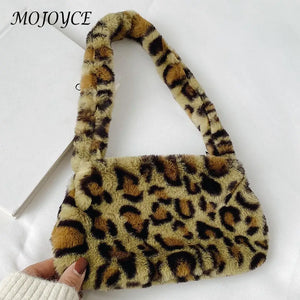 Plush Leopard Underarm Bag Mini Tote Bags Purse