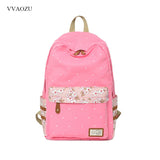 Women Polka Dots Canvas Laptop Backpack Floral Patchwork Rucksack