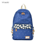Women Polka Dots Canvas Laptop Backpack Floral Patchwork Rucksack