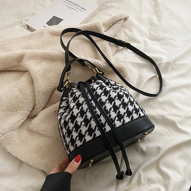 Plaid Wool Handbags Tweed Shoulder Bags Houndstooth Bags