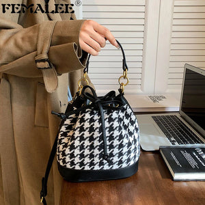 Plaid Wool Handbags Tweed Shoulder Bags Houndstooth Bags