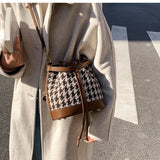 Plaid Wool Handbags Tweed Shoulder Bags Houndstooth Bags