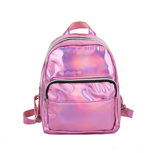 Silver Holographic Mini Leather Backpack for Women