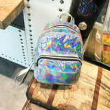 Silver Holographic Mini Leather Backpack for Women