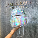 Silver Holographic Mini Leather Backpack for Women