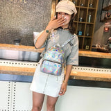 Silver Holographic Mini Leather Backpack for Women