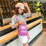 Silver Holographic Mini Leather Backpack for Women