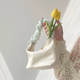 Women Pu Leather Bag Plaid Fold Wrist Bag