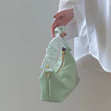 Women Pu Leather Bag Plaid Fold Wrist Bag