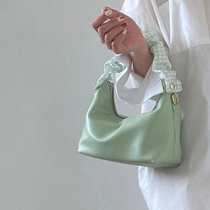 Women Pu Leather Bag Plaid Fold Wrist Bag