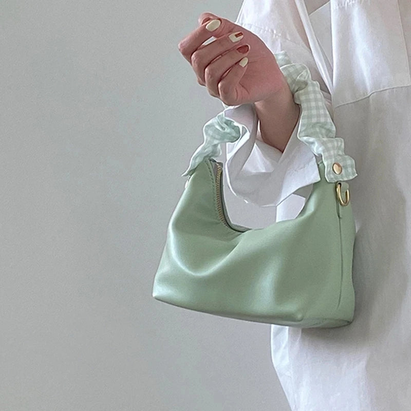 Women Pu Leather Bag Plaid Fold Wrist Bag