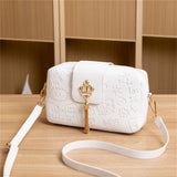 Women Pu Leather Print Tassel Crossbody Bags Casual Solid Shoulder Bag