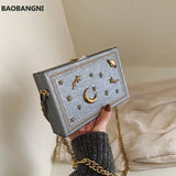 Women Pu Leather Shoulder Bag Small Box Shape Handbags Starry Sky Pattern