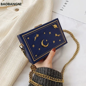 Women Pu Leather Shoulder Bag Small Box Shape Handbags Starry Sky Pattern