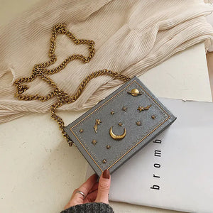 Women Pu Leather Shoulder Bag Small Box Shape Handbags Starry Sky Pattern