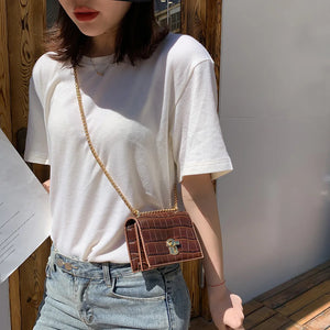 Women Mini Chain Shoulder Bag PU Leather Small Square Crossbody Bag
