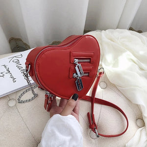 Red Heart Shape Shoulder Bag Women Chain Crossbody Bag