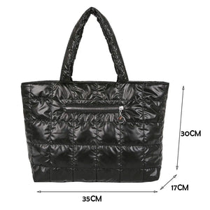 Women Lattice Pattern Nylon Shoulder Bag Large Tote Bag