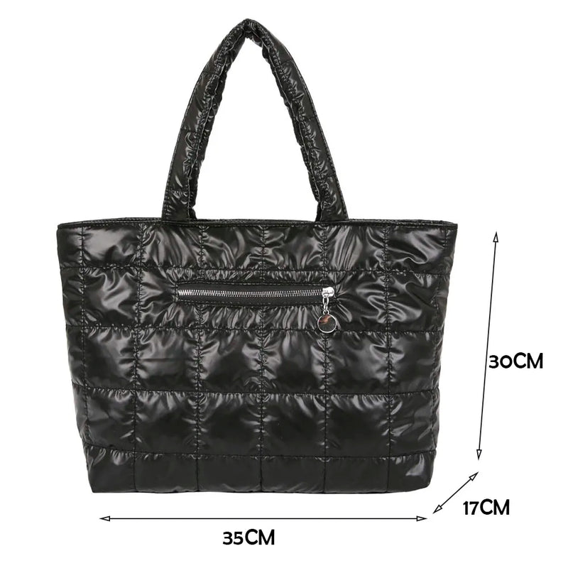 Women Lattice Pattern Nylon Shoulder Bag Large Tote Bag