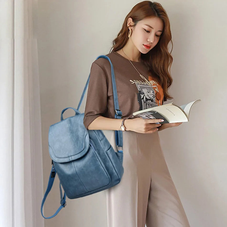 Women Leather Backpacks for Girls Daypack Vintage School Bags Rucksack