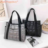 Women Quilted Lattice Shoulder Nylon Bag Solid Large Tote Handbags
