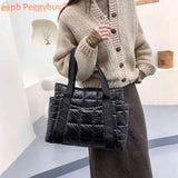 Women Quilted Lattice Shoulder Nylon Bag Solid Large Tote Handbags