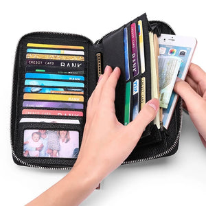 RFID Blocking Leather Wallet Phone Clutch Travel Purse