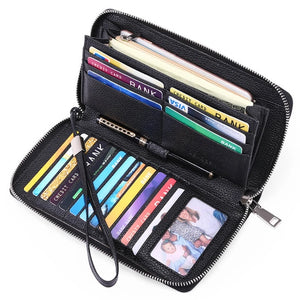 RFID Blocking Leather Wallet Phone Clutch Travel Purse