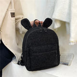 Women Rabbit Backpack Fluffy Plush School Bag With Bunny Ears Zipper-Open