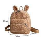 Women Rabbit Backpack Fluffy Plush School Bag With Bunny Ears Zipper-Open