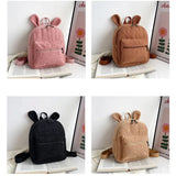 Women Rabbit Backpack Fluffy Plush School Bag With Bunny Ears Zipper-Open