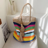 Rainbow Bohemian Straw Beach Bag High Capacity Tote