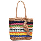 Rainbow Bohemian Straw Beach Bag High Capacity Tote