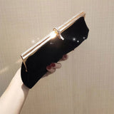 Retro Velvet Evening Clutch Bag with Rhinestone Buckle
