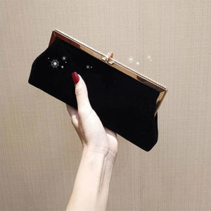 Retro Velvet Evening Clutch Bag with Rhinestone Buckle