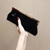 Retro Velvet Evening Clutch Bag with Rhinestone Buckle
