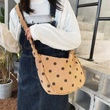 Retro Corduroy Wave Dot Tote Bag Soft Stripe Crossbody Handbag
