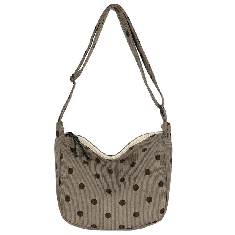 Retro Corduroy Wave Dot Tote Bag Soft Stripe Crossbody Handbag