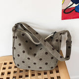 Retro Corduroy Wave Dot Tote Bag Soft Stripe Crossbody Handbag