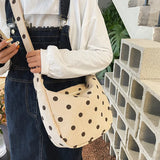 Retro Corduroy Wave Dot Tote Bag Soft Stripe Crossbody Handbag