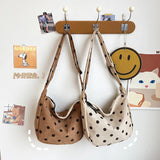 Retro Corduroy Wave Dot Tote Bag Soft Stripe Crossbody Handbag