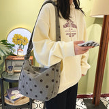 Retro Corduroy Wave Dot Tote Bag Soft Stripe Crossbody Handbag